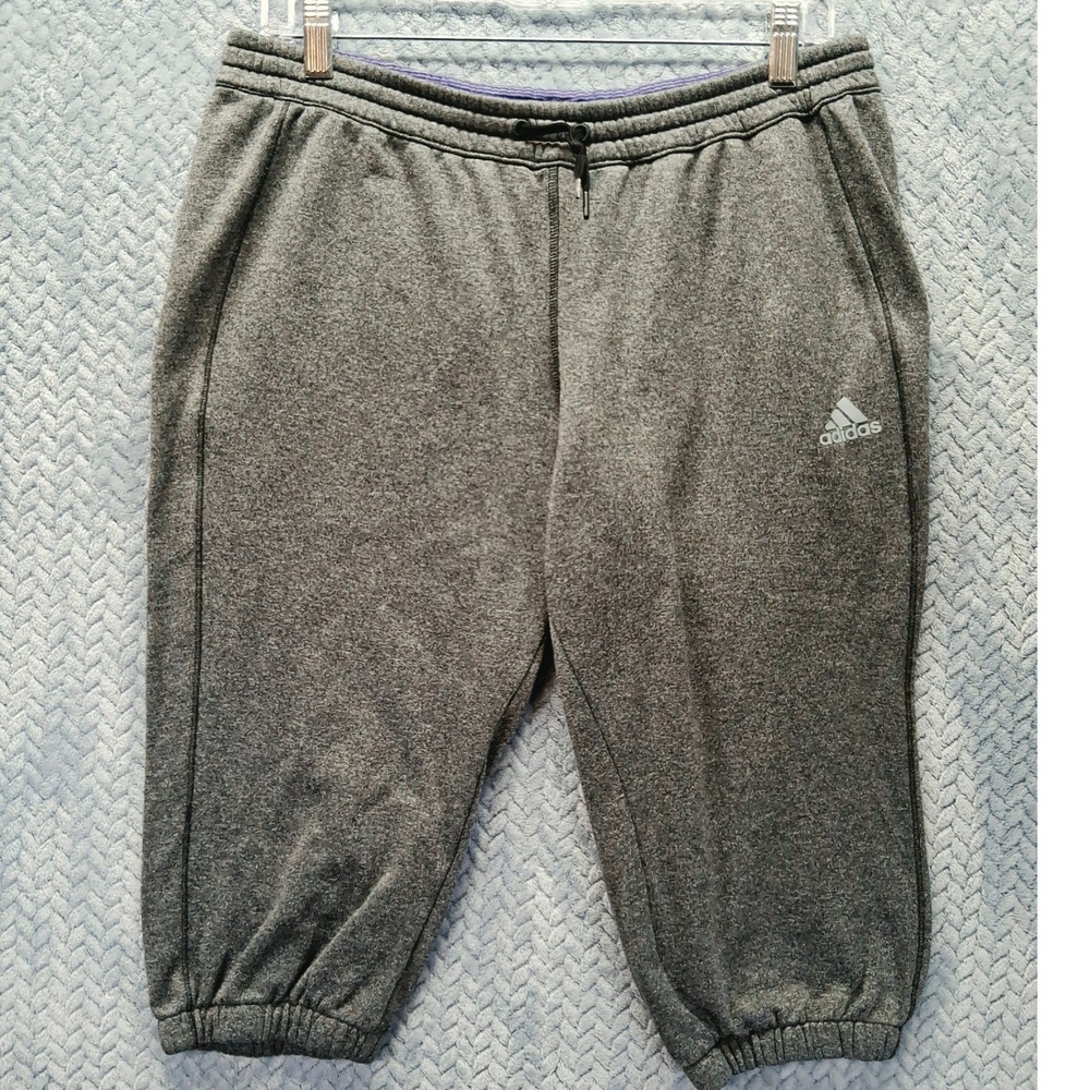 Adidas Gray Heathered Cropped Sweatpants Capri Joggers Mens Medium Purple Trim